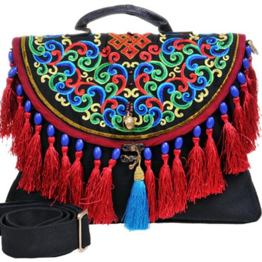 NWT Handmade Embroidered Tassel Purse Handbag